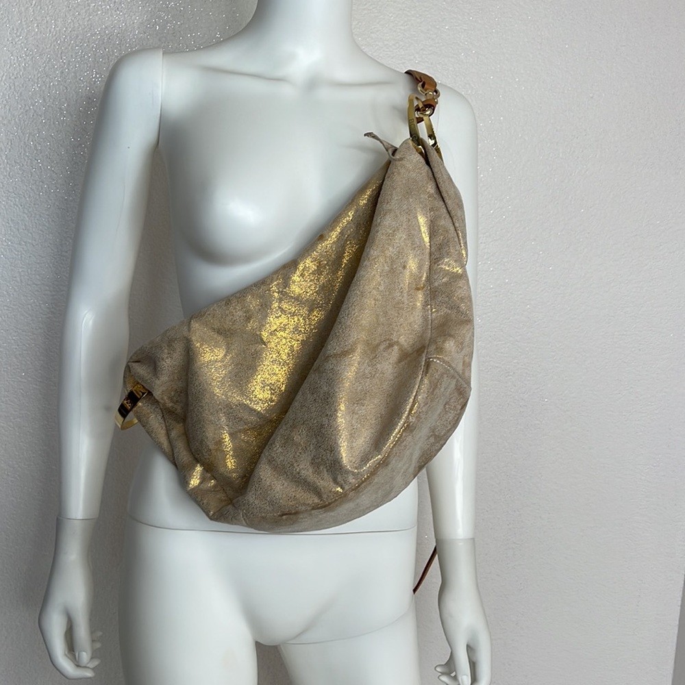 Bracelet hobo bag, BCBGirl gold vegan faux leather gold boho bag - Picture 7 of 16